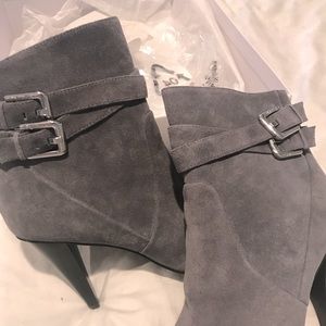 Calvin Klein high heeled ankle boots gray suede